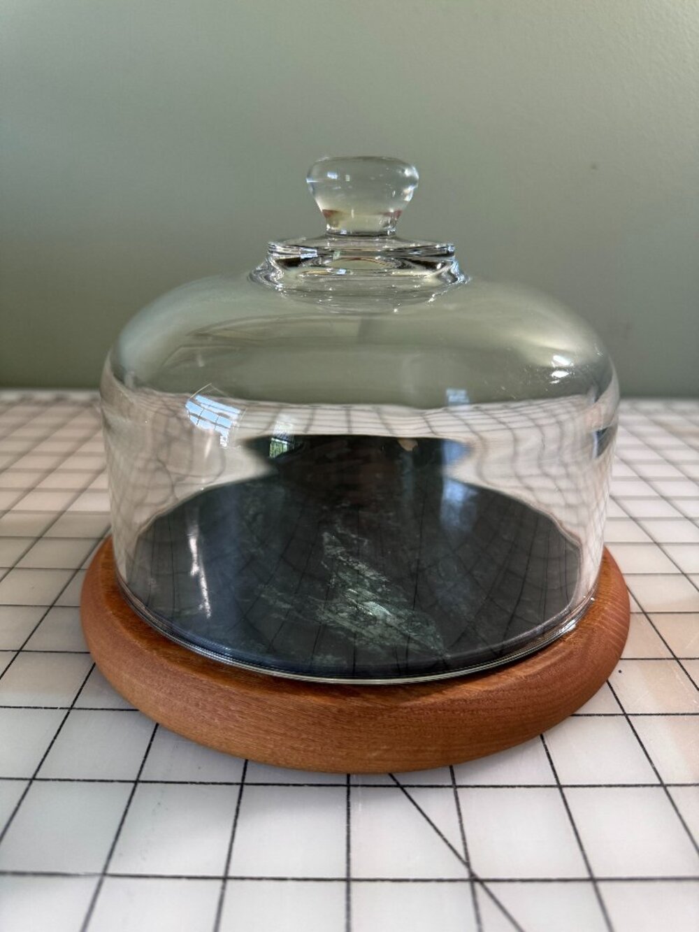 Cornwall USA Marble & Wood Cheese Dome Glass Cloche Cake Stand